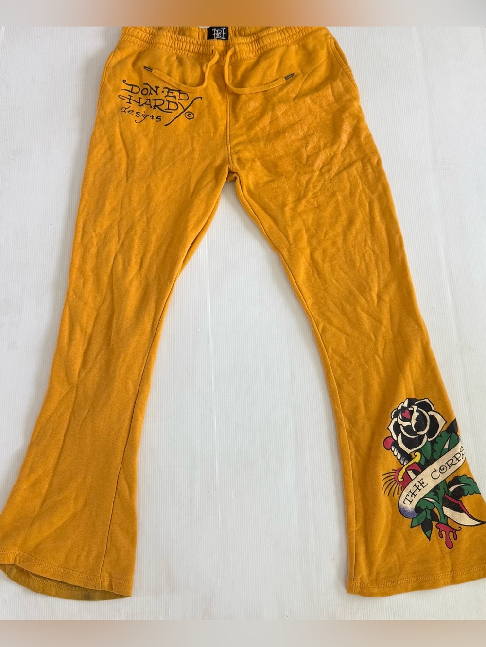 Ed Hardy Mustard Yellow Tattoo Graphic Sweatpants